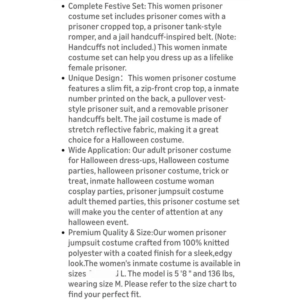 Spooktacular Creations Halloween Sexy Prisoner Costume Women Size L Inmate s29 - Picture 6 of 8